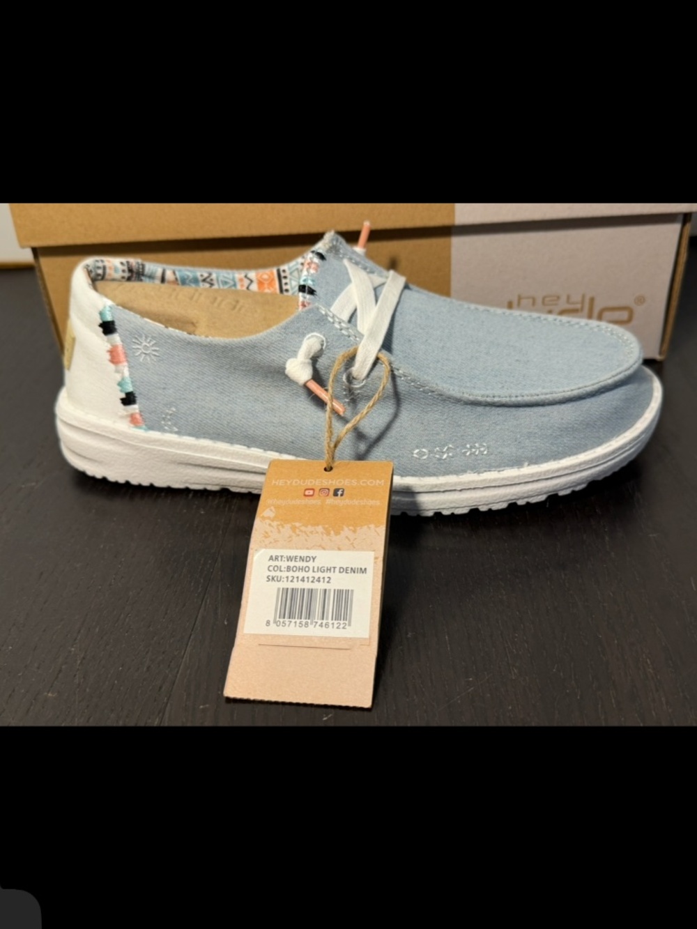 Hey Dude Wendy Boho Slip On Shoes Boho Light DenimMulticolor Womans 6
